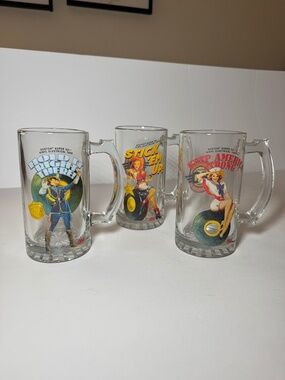 Vintage 3M Scotch Super 33+ Glass Beer Mug Set Pin Up Advertising Mugs